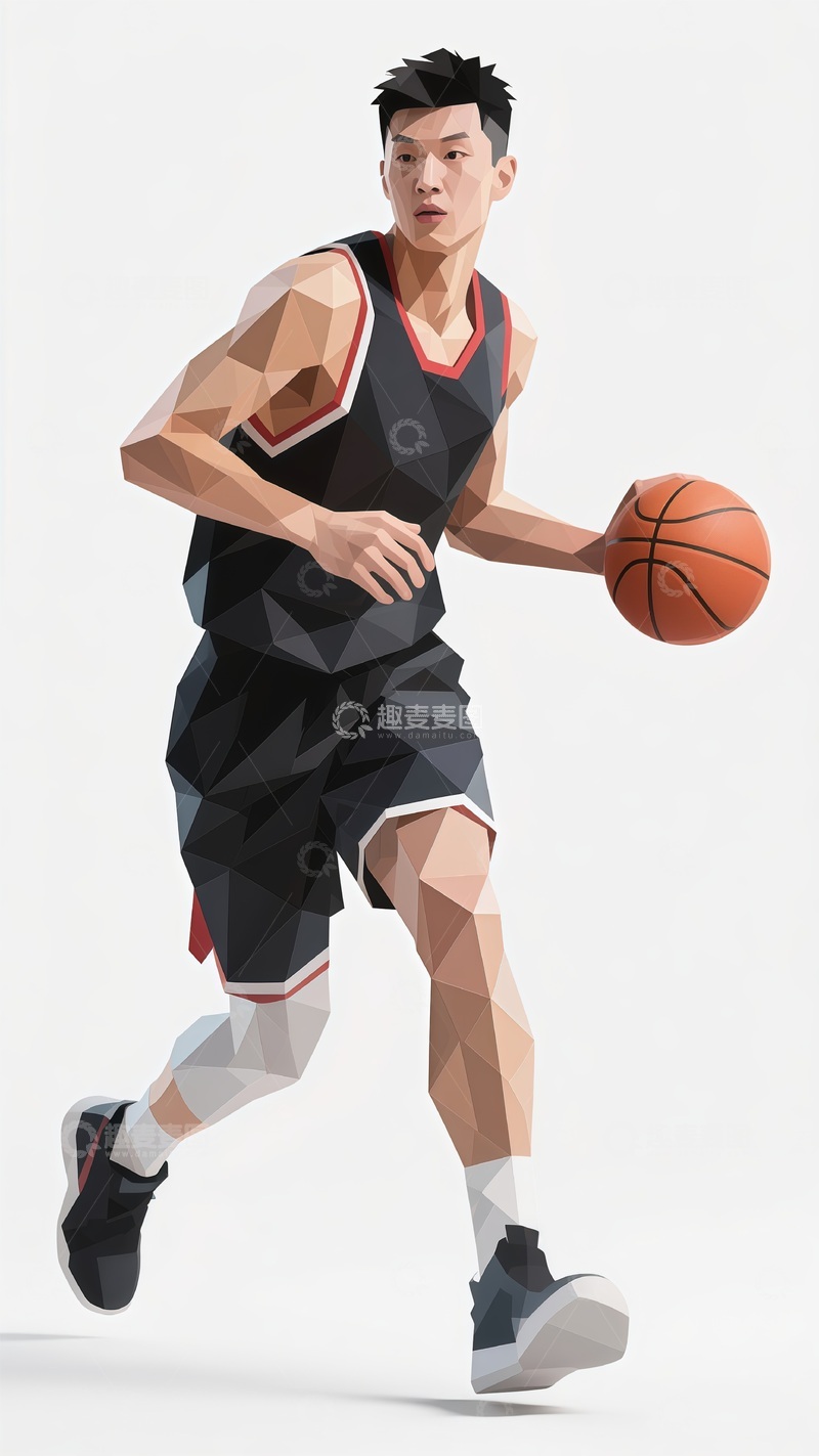 高清大图下载【趣麦麦图】多边形篮球运动员插画素材