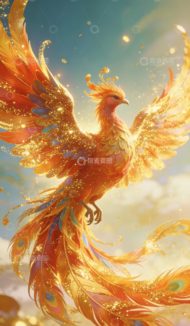 高清大图下载【趣麦麦图】凤凰涅槃绚丽插画装饰画