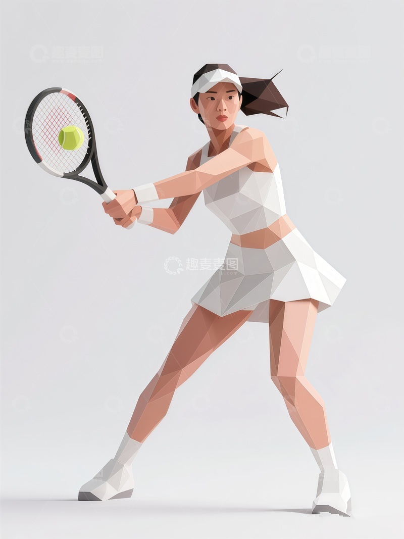 高清大图下载【趣麦麦图】低多边形网球女运动员插画