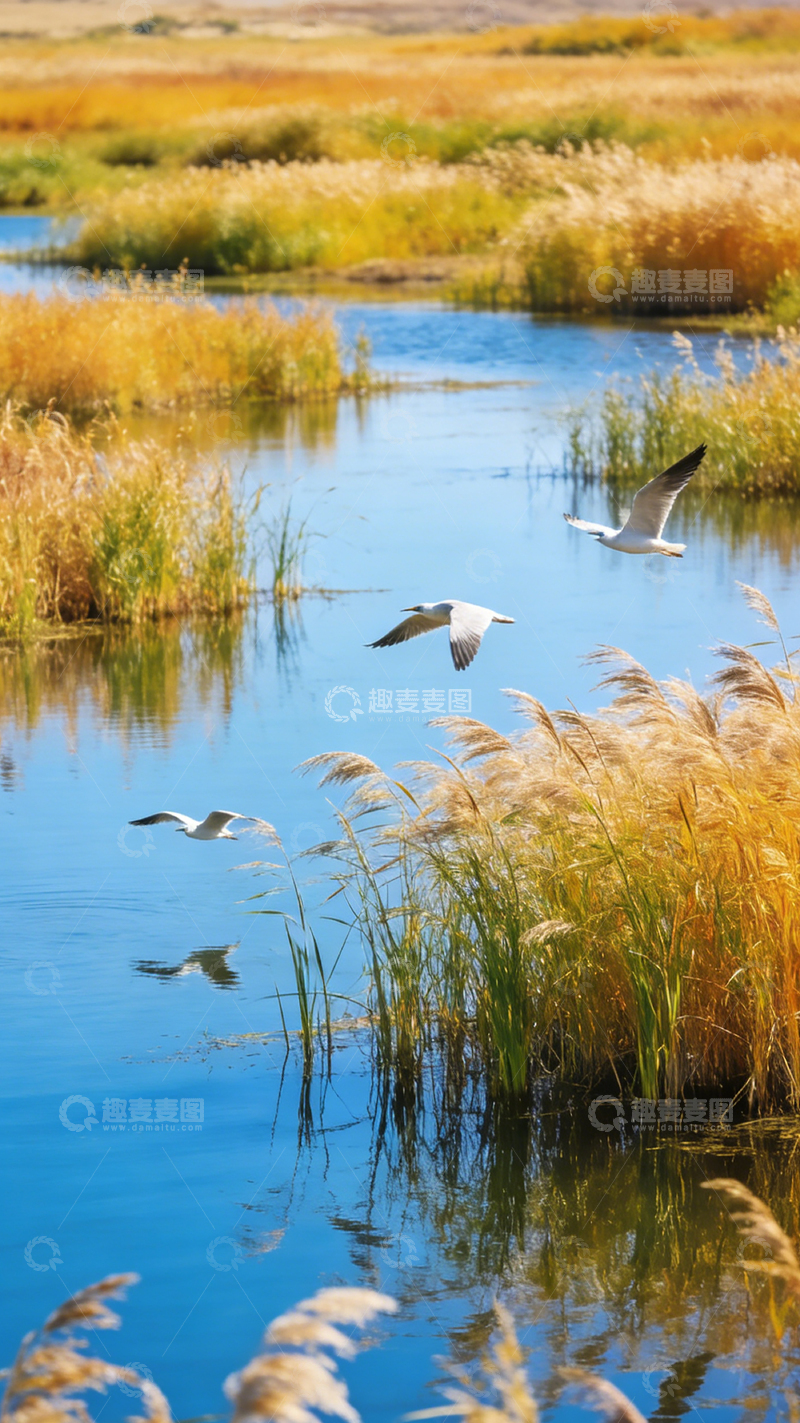 高清大图下载【趣麦麦图】湿地飞翔海鸥自然风光