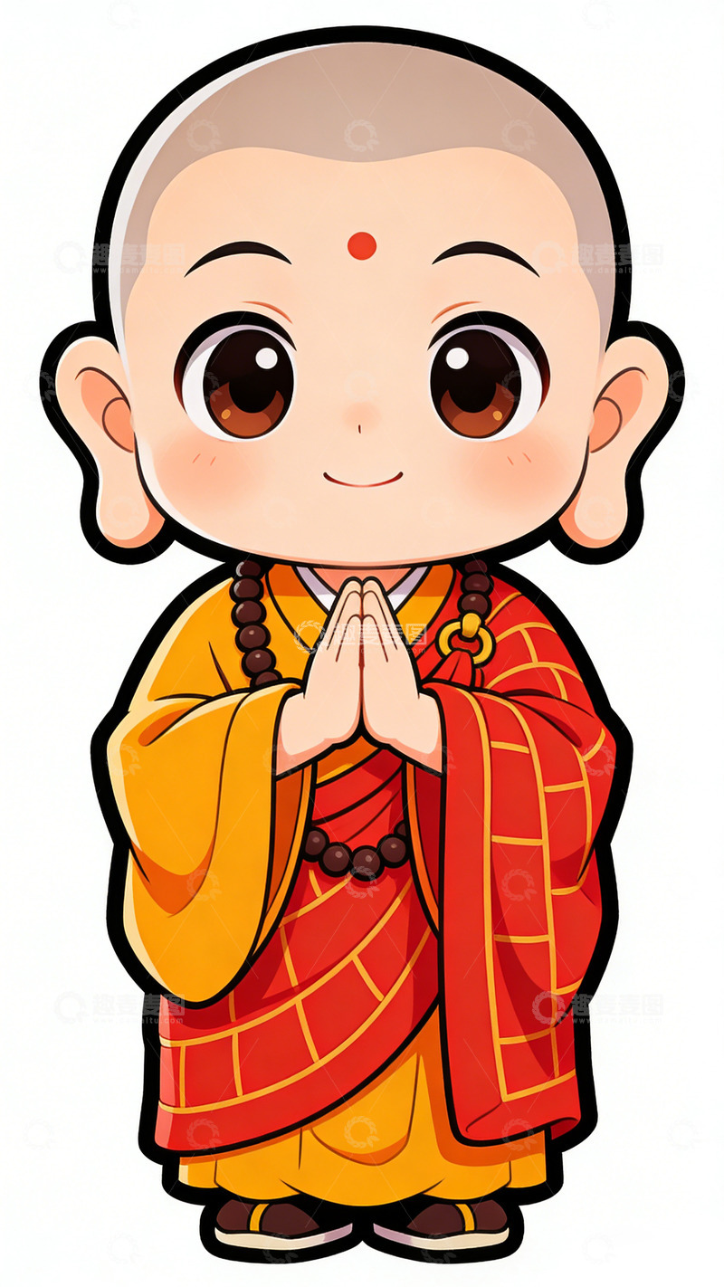 高清大图下载【趣麦麦图】卡通唐僧小和尚祈福插画素材