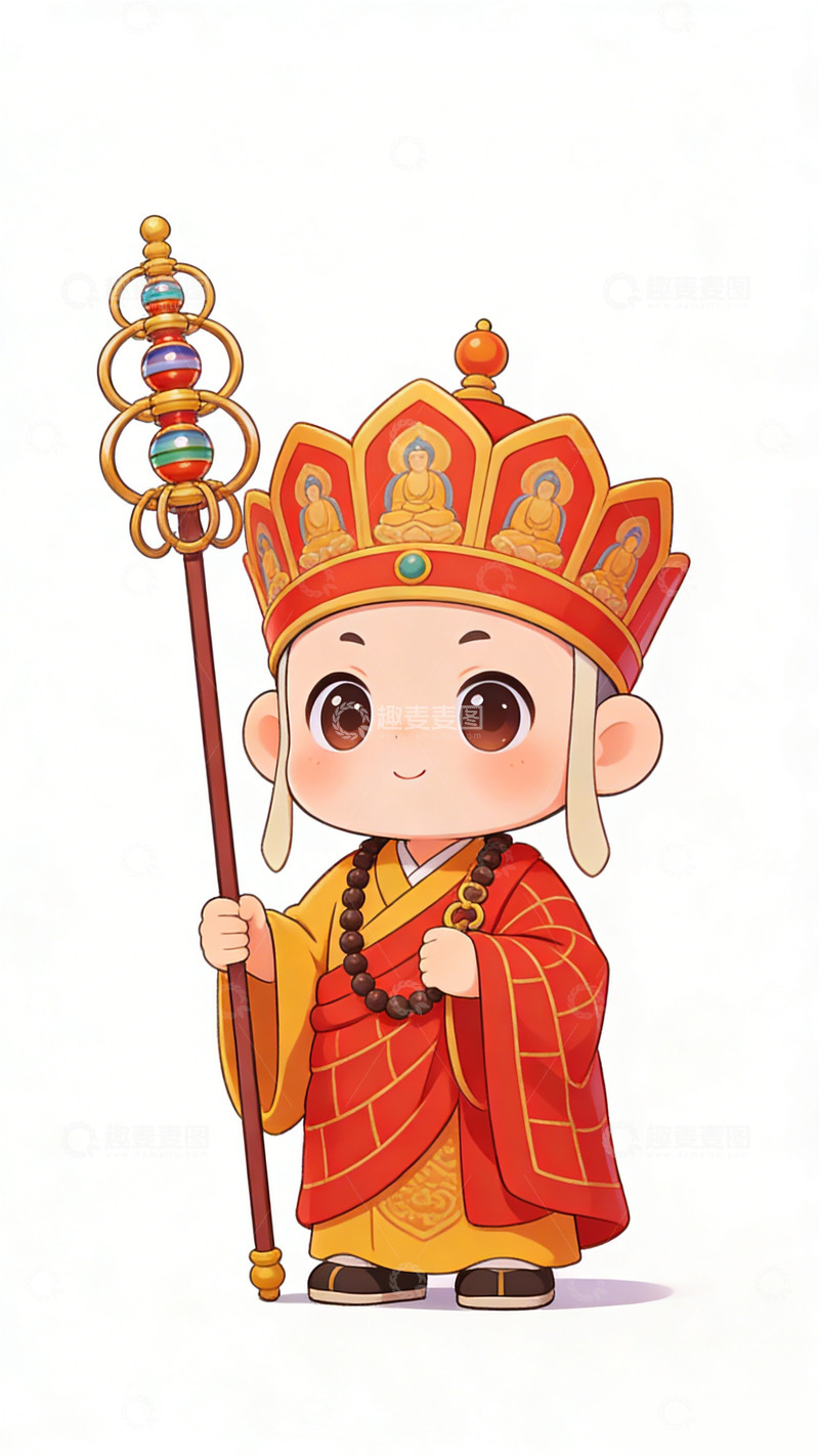 高清大图下载【趣麦麦图】卡通唐僧形象插画设计素材