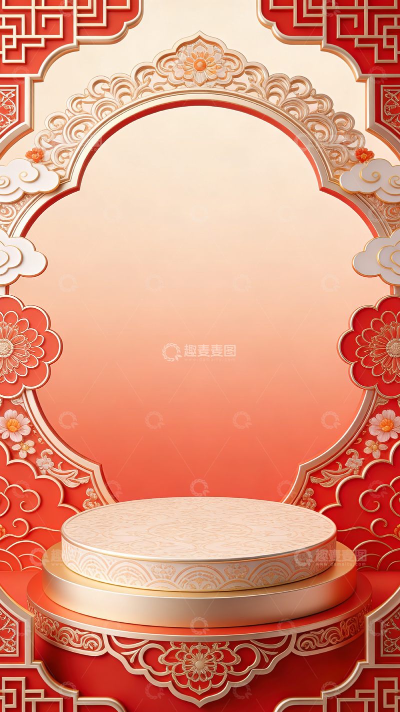 高清大图下载【趣麦麦图】中式庆典圆形展示台背景设计