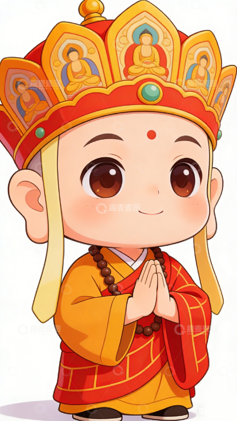 高清大图下载【趣麦麦图】卡通唐僧祈福形象插画