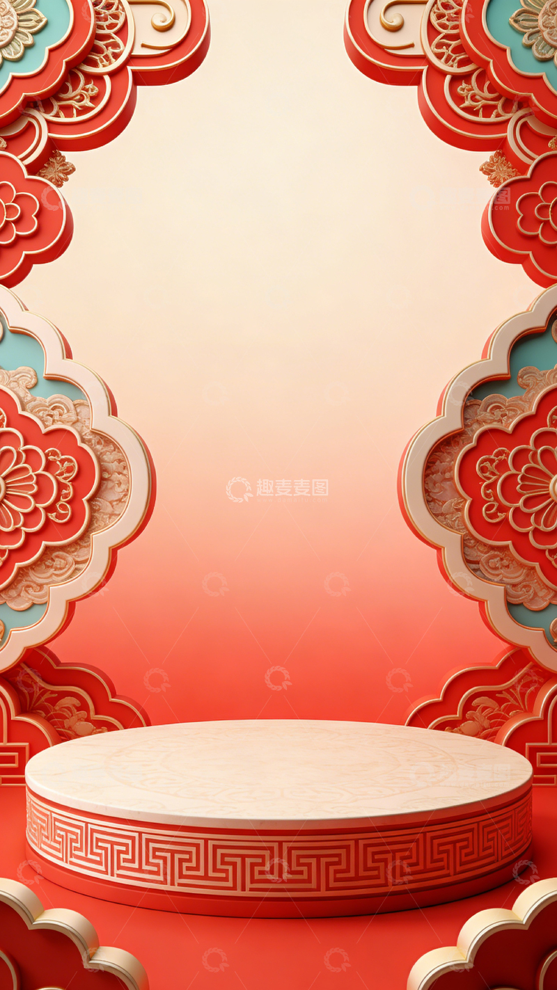 高清大图下载【趣麦麦图】中式喜庆舞台背景设计素材