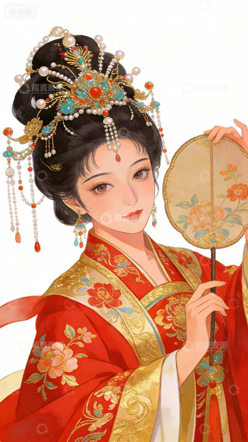 高清大图下载【趣麦麦图】古典风华丽女子插画素材