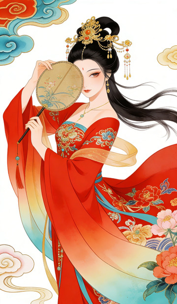 古风华丽仕女插画设计图