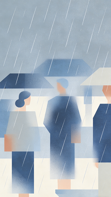 雨中行人抽象插画