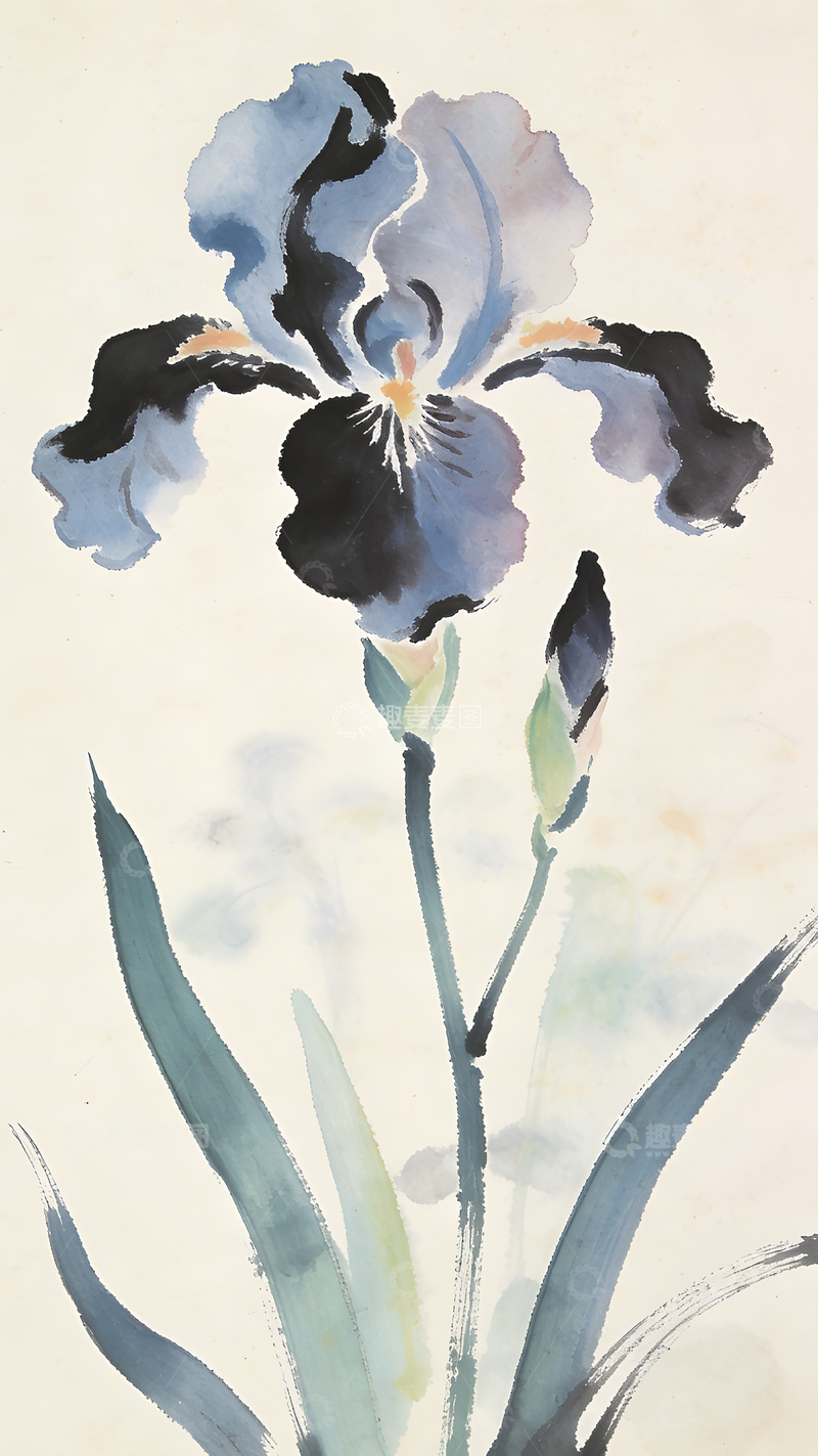 高清大图下载【趣麦麦图】水墨鸢尾花写意国画