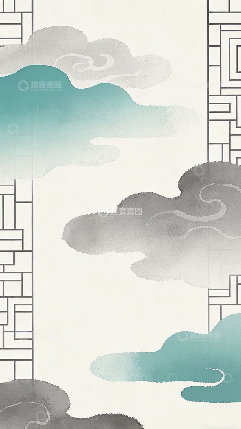 高清大图下载【趣麦麦图】水墨云彩淡雅意境插画