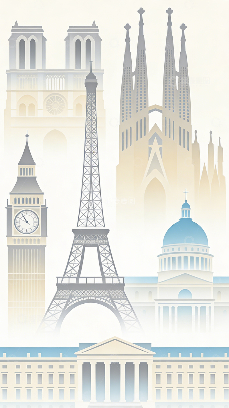 高清大图下载【趣麦麦图】城市地标插画设计