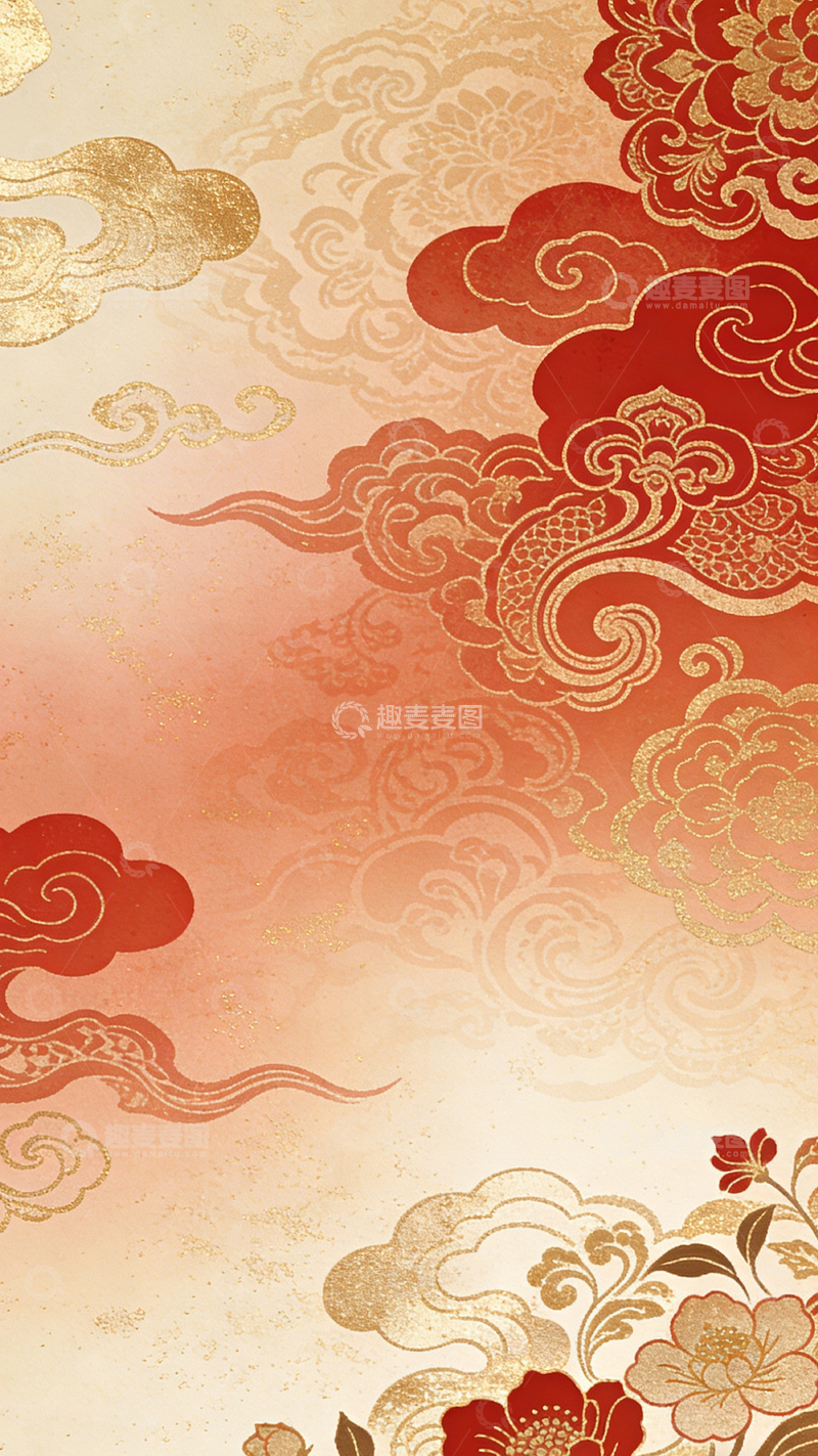 高清大图下载【趣麦麦图】传统东方祥云花纹背景图