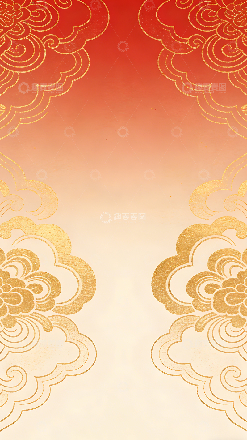 高清大图下载【趣麦麦图】红金色祥云传统图案背景