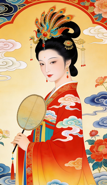 古风仕女图华丽服饰插画