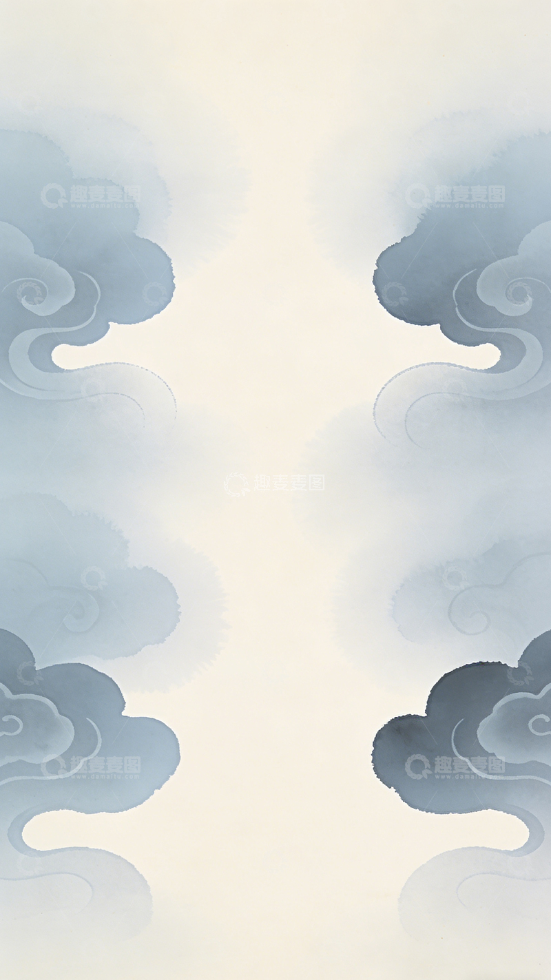高清大图下载【趣麦麦图】淡雅水墨云纹图案设计