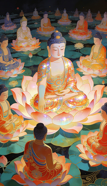 佛教艺术莲花坐像插画装饰画