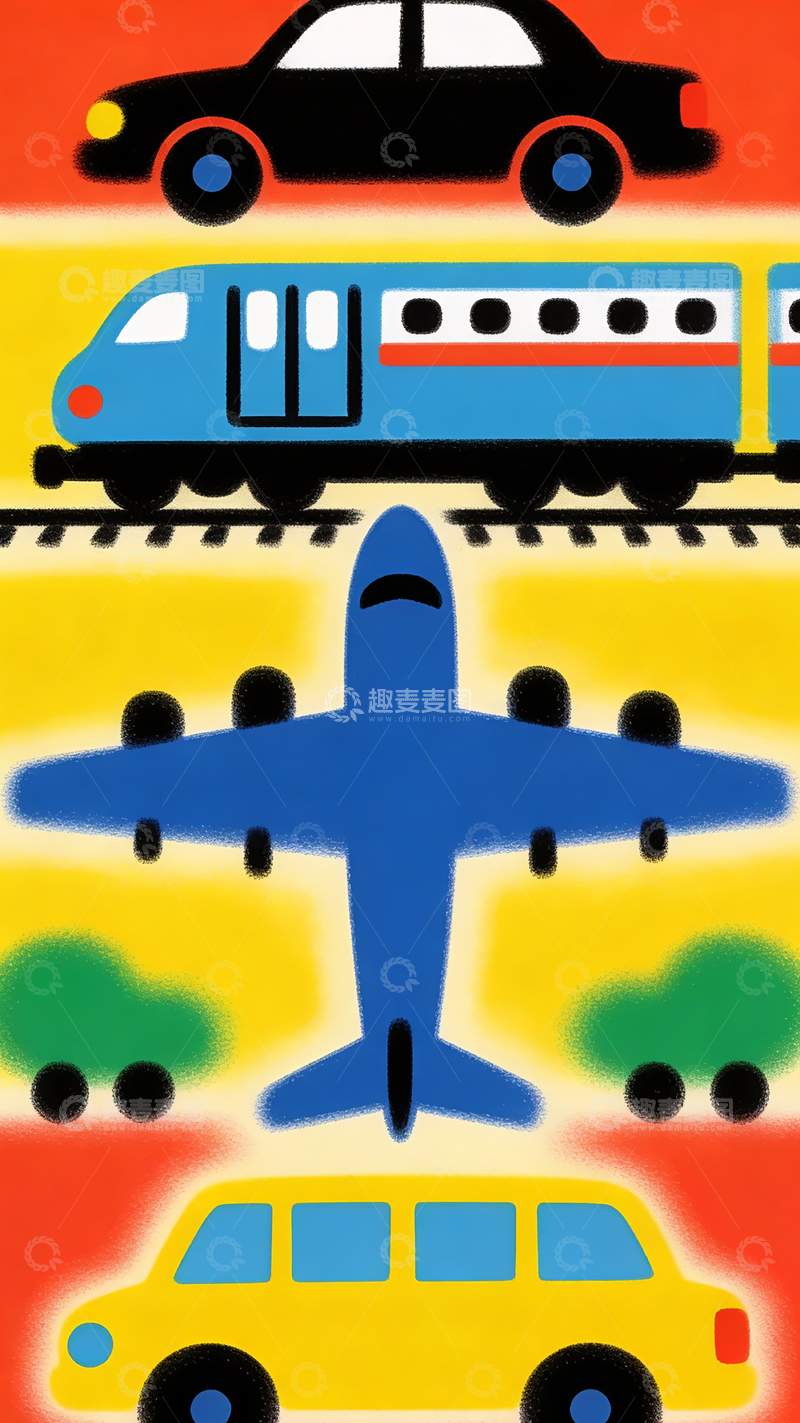 高清大图下载【趣麦麦图】卡通风格交通工具图案