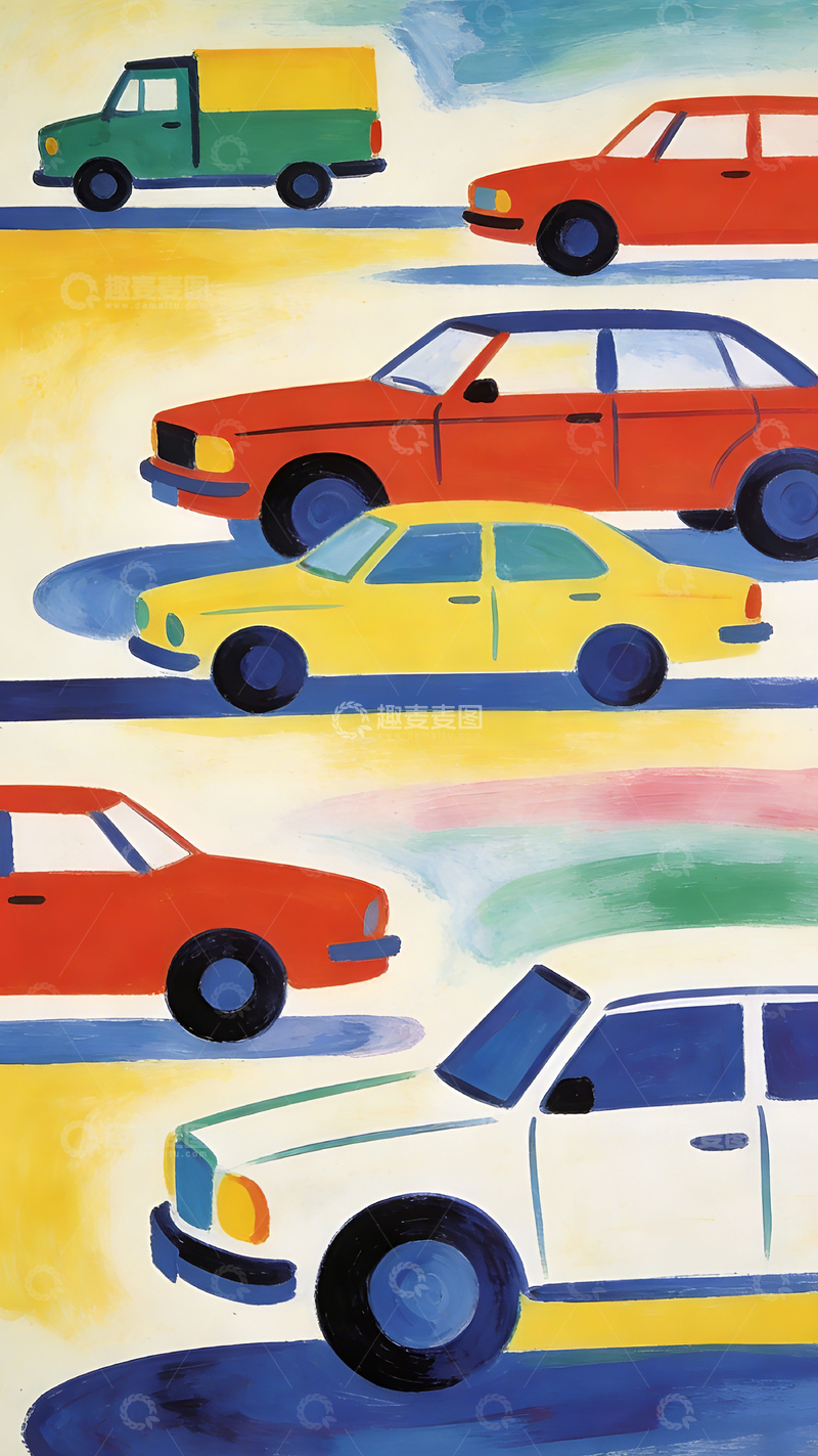 高清大图下载【趣麦麦图】色彩缤纷汽车插画