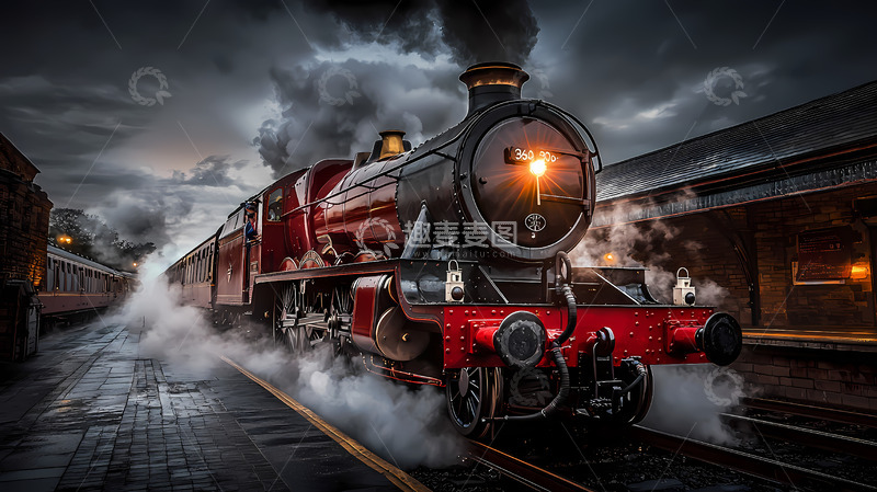 高清大图下载【趣麦麦图】复古蒸汽火车夜晚站台摄影