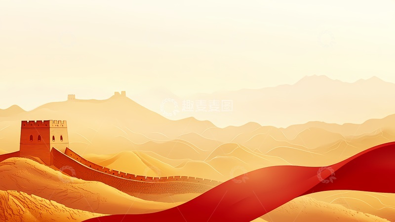 高清大图下载【趣麦麦图】沙漠长城风光插画