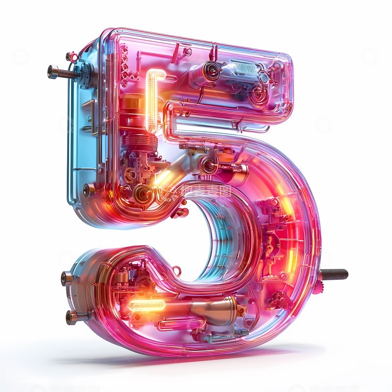 高清大图下载【趣麦麦图】科技风数字5立体模型