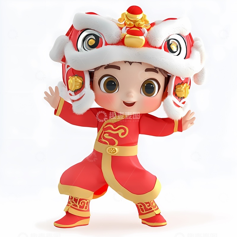 高清大图下载【趣麦麦图】卡通舞狮新年庆祝吉祥物设计素材