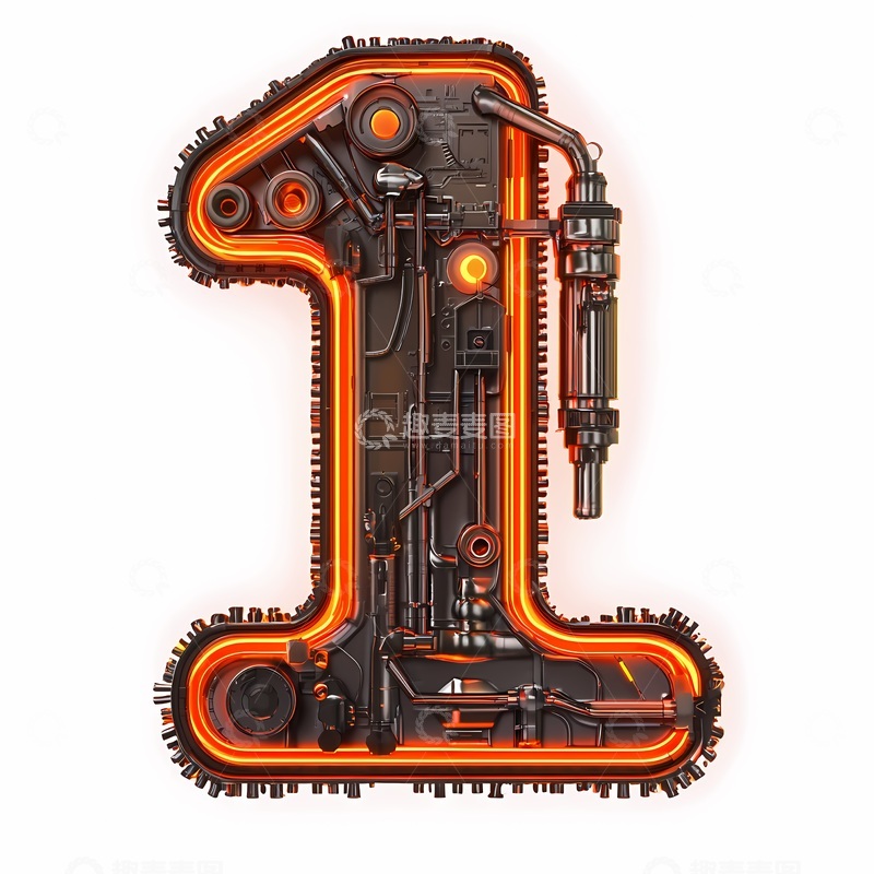 高清大图下载【趣麦麦图】蒸汽朋克数字1艺术字体设计