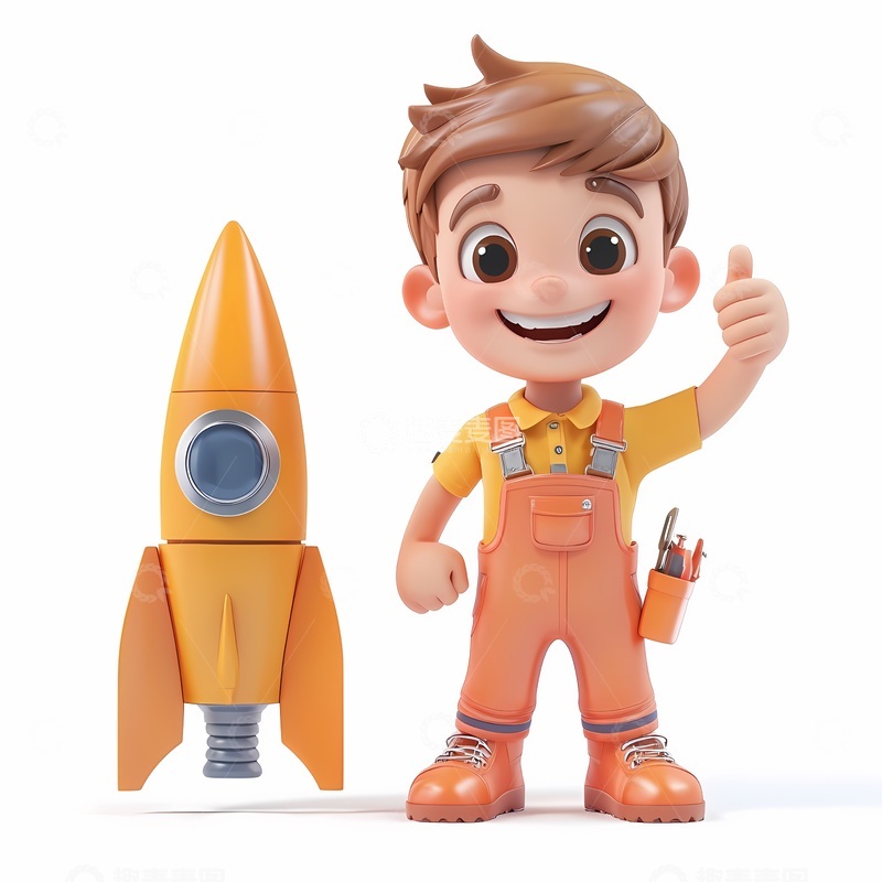 高清大图下载【趣麦麦图】卡通男孩火箭3D插画