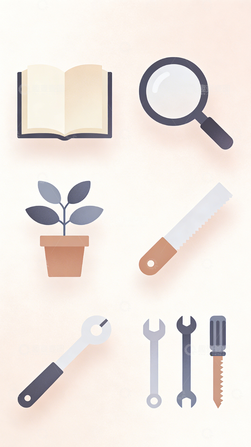 高清大图下载【趣麦麦图】简约工具与植物图标设计