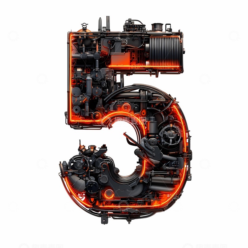 高清大图下载【趣麦麦图】机械数字5科技感炫酷设计元素