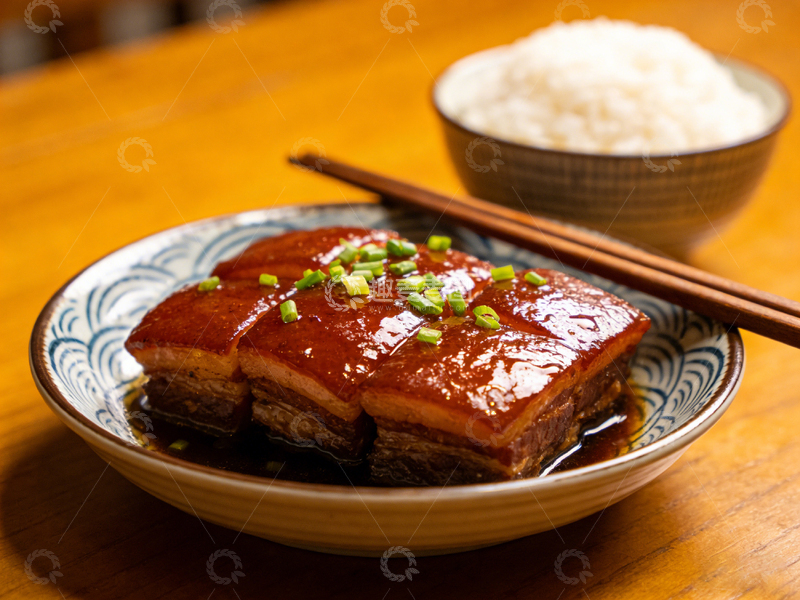 高清大图下载【趣麦麦图】中式美食红烧肉配米饭