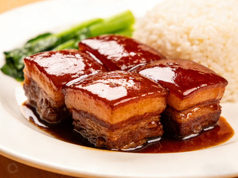 高清大图下载【趣麦麦图】红烧东坡肉配米饭美食摄影