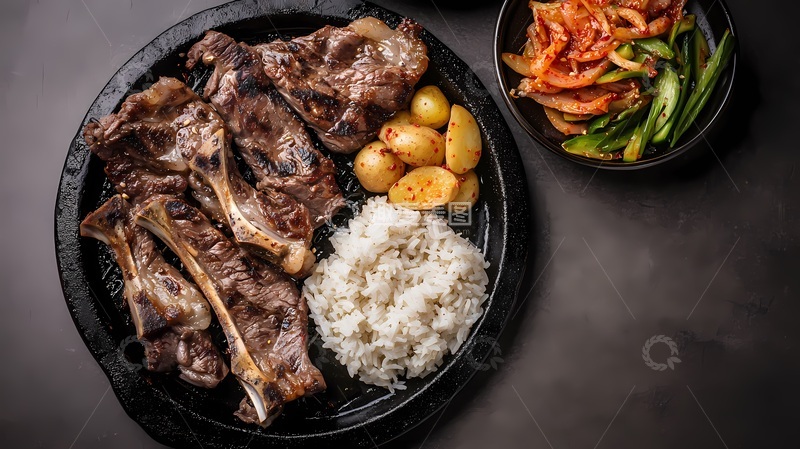 高清大图下载【趣麦麦图】烤肉配米饭和泡菜