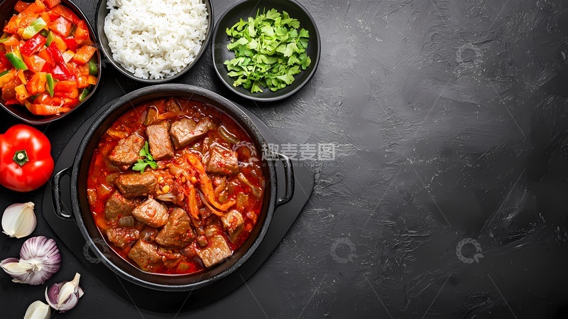 高清大图下载【趣麦麦图】美食摄影炖肉配米饭葱花