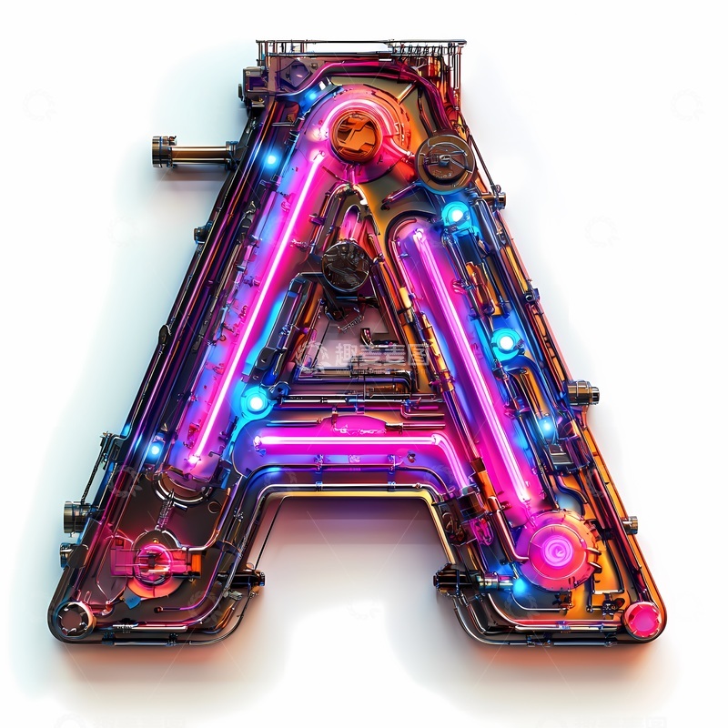 高清大图下载【趣麦麦图】霓虹科技字母A设计元素