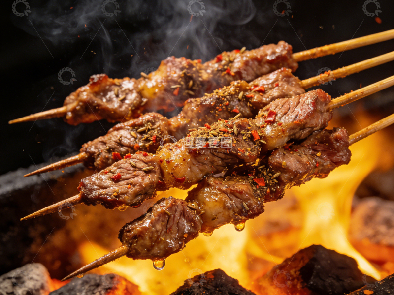 高清大图下载【趣麦麦图】炭火烤牛肉串美食摄影