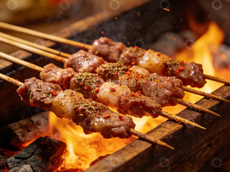 高清大图下载【趣麦麦图】炭火烤肉串美食摄影