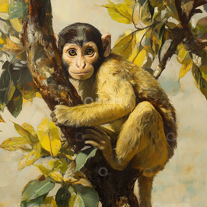 高清大图下载【趣麦麦图】静谧森林中的金色猿影