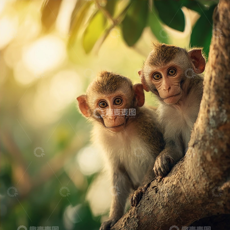 高清大图下载【趣麦麦图】树梢上的双子精灵