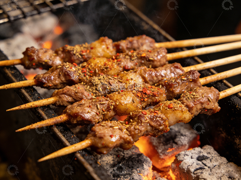 高清大图下载【趣麦麦图】炭火烤肉美食特写