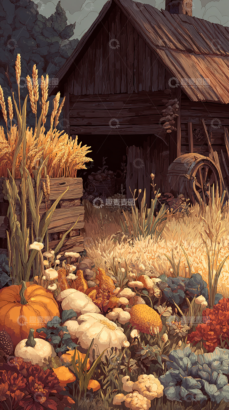 高清大图下载【趣麦麦图】秋日丰收的乡村小屋