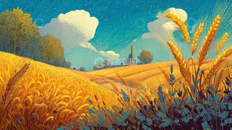 高清大图下载【趣麦麦图】金色麦田的梦幻夜空