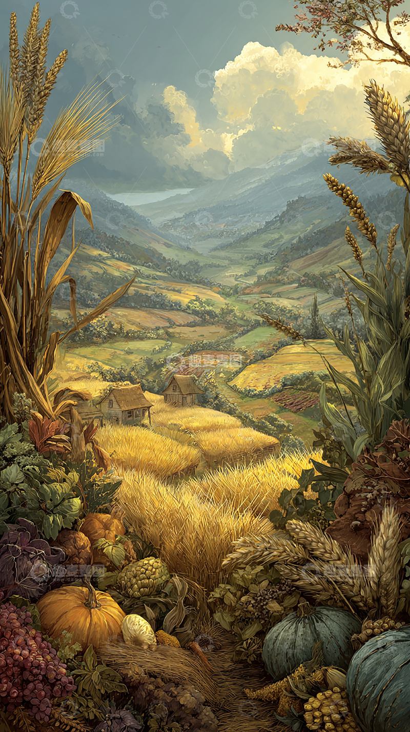 高清大图下载【趣麦麦图】金色麦田与乡村小屋