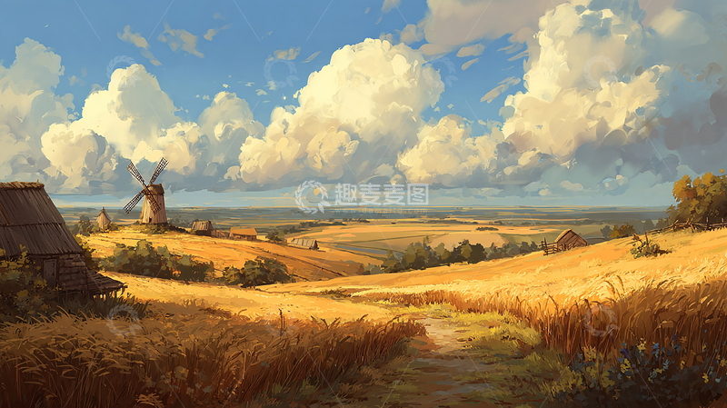 高清大图下载【趣麦麦图】风车守望的丰收季节