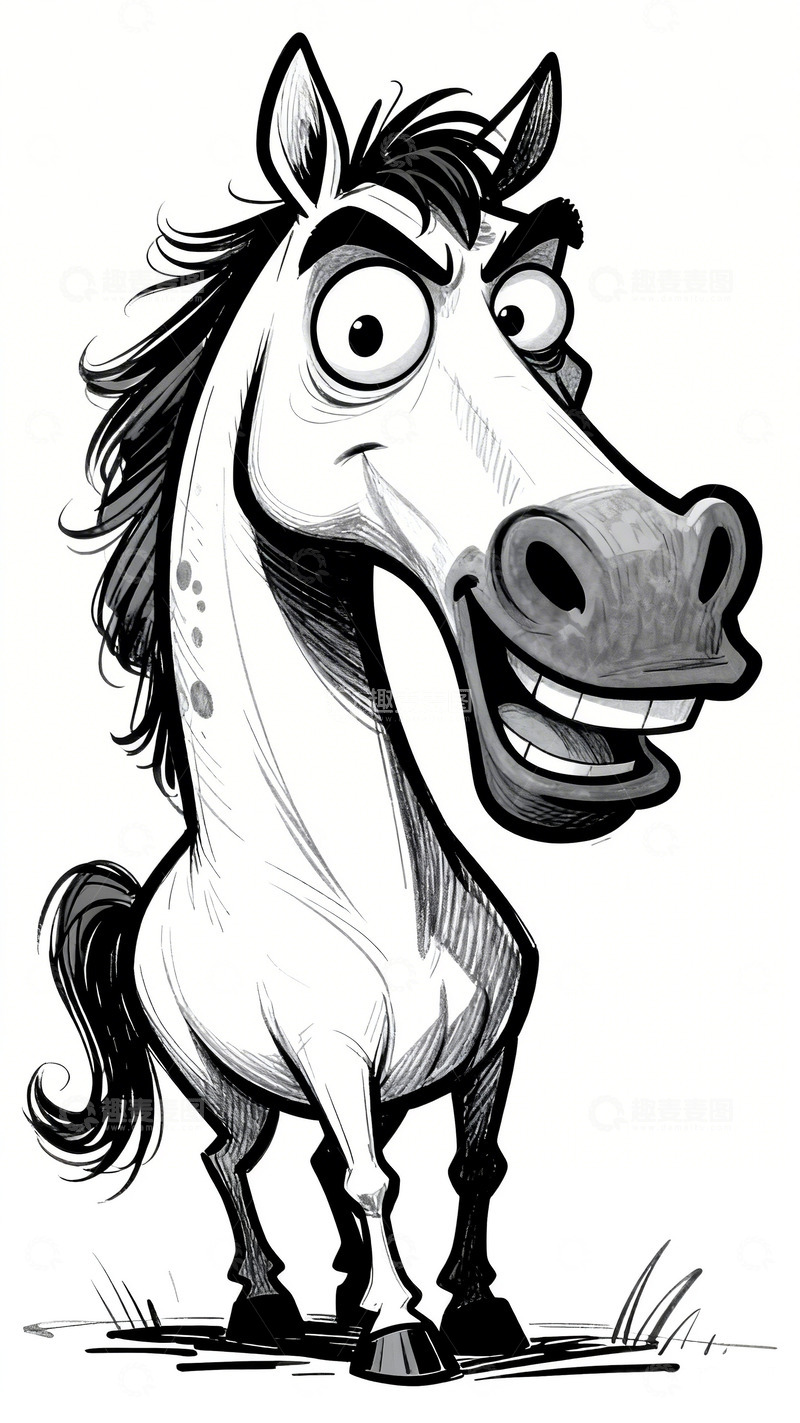 高清大图下载【趣麦麦图】卡通漫画马插画线稿