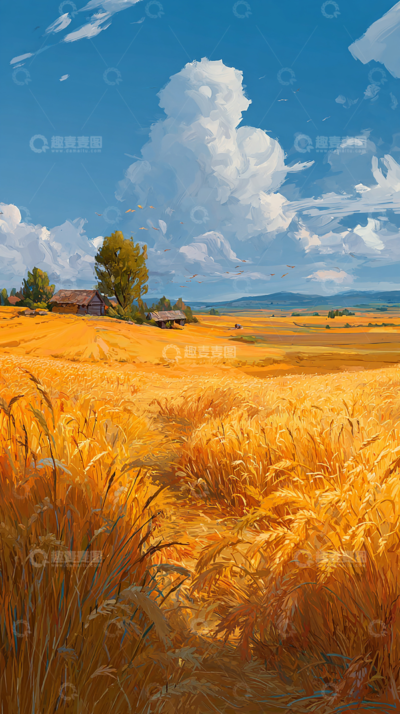 高清大图下载【趣麦麦图】天空与麦浪交织的画卷