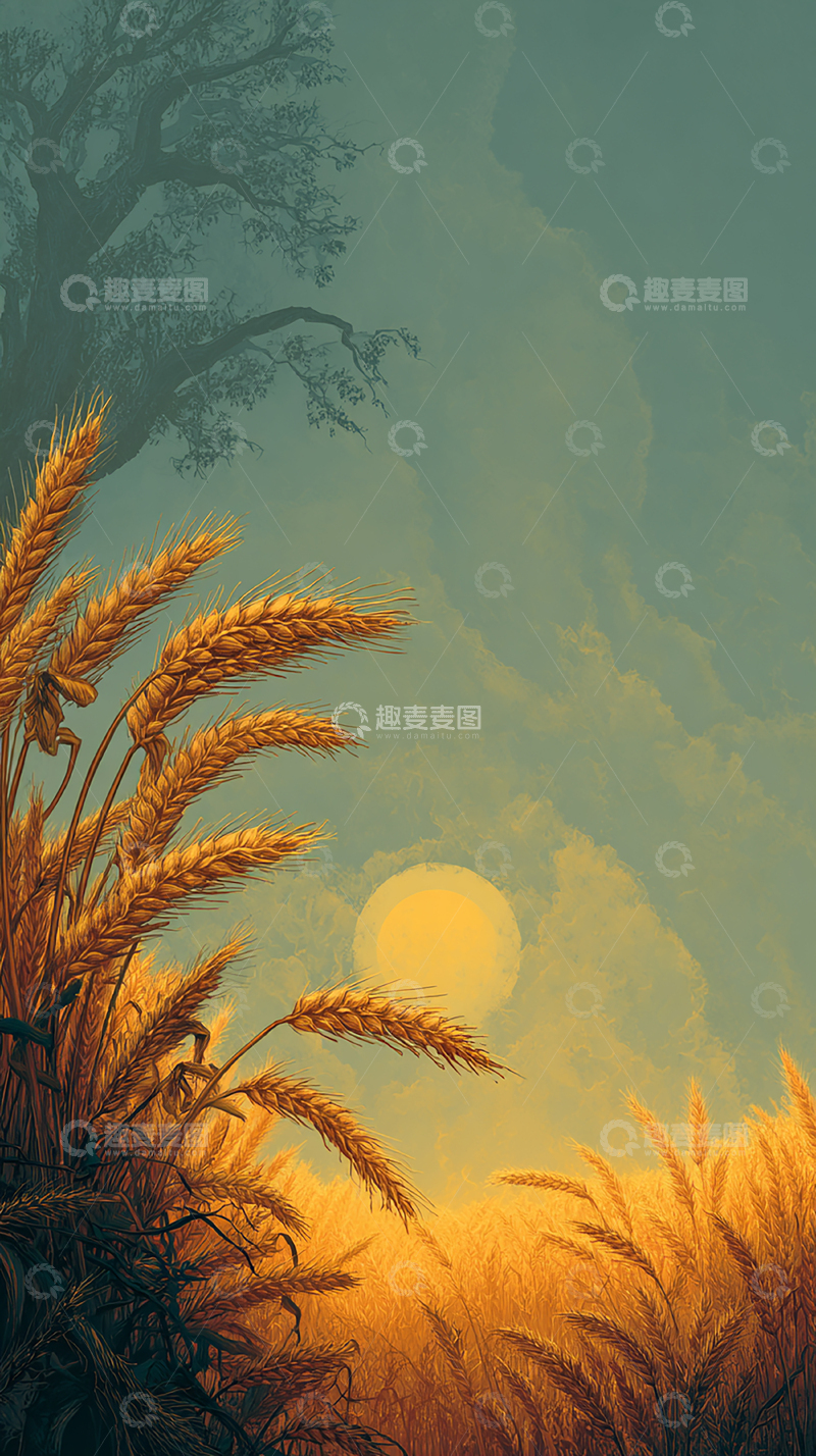 高清大图下载【趣麦麦图】金色麦田的夕阳余晖