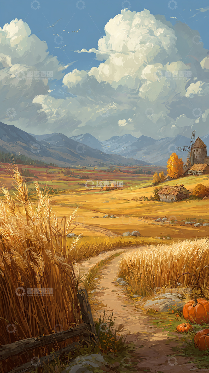 高清大图下载【趣麦麦图】金秋丰收田园风光