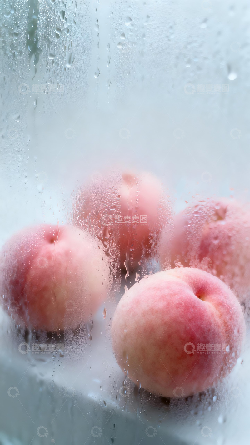 高清大图下载【趣麦麦图】水雾玻璃下的新鲜桃3子