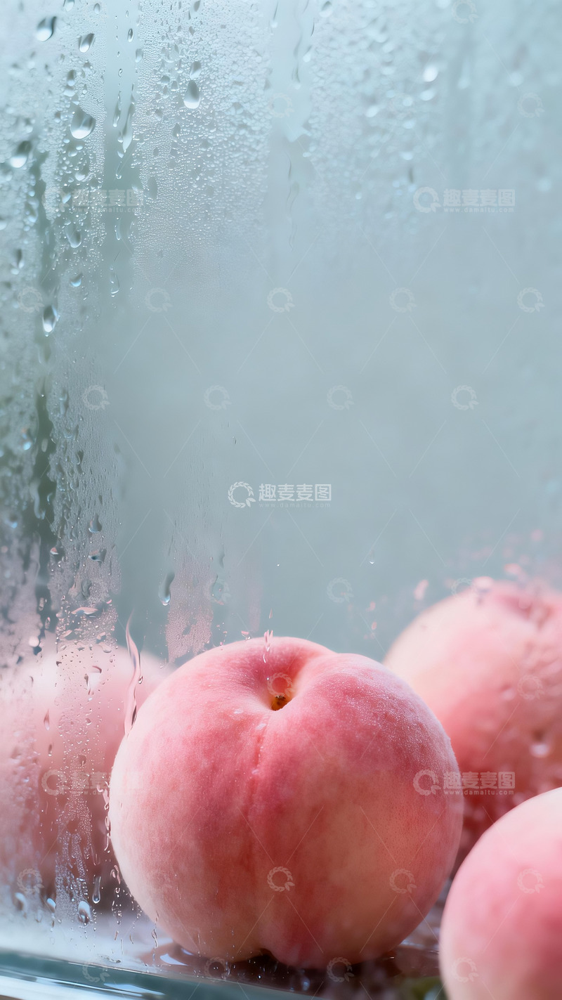 高清大图下载【趣麦麦图】水雾玻璃下的新鲜桃子1